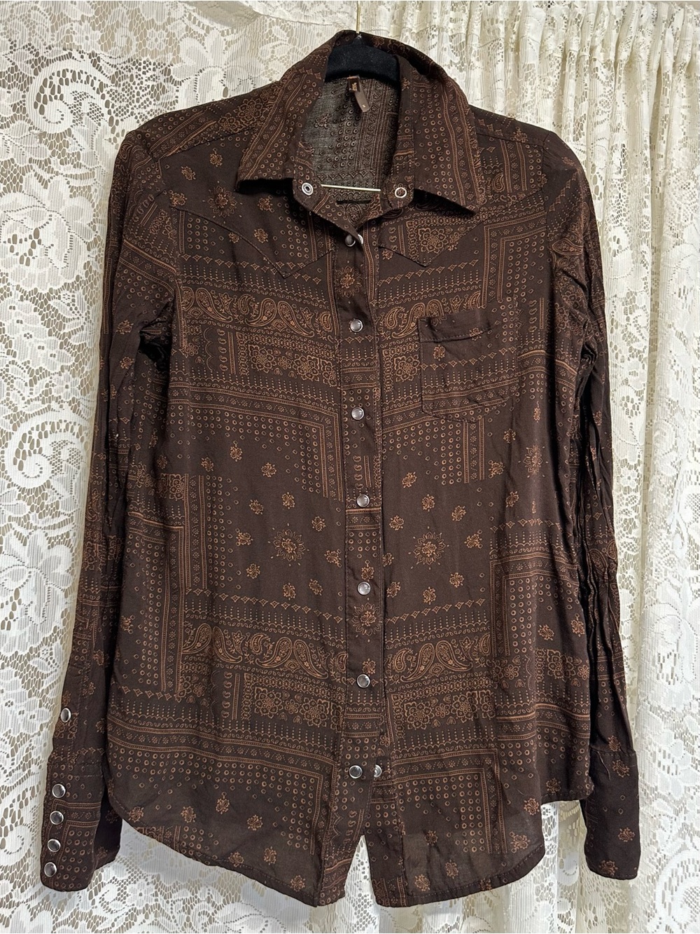 Stetson Brown Patchwork Bandana Print Button Down Shirt